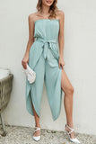 Sexy Casual Solid Frenulum Strapless Loose Jumpsuits