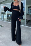 Sweet Elegant Solid Patchwork V Neck Long Sleeve Two Pieces