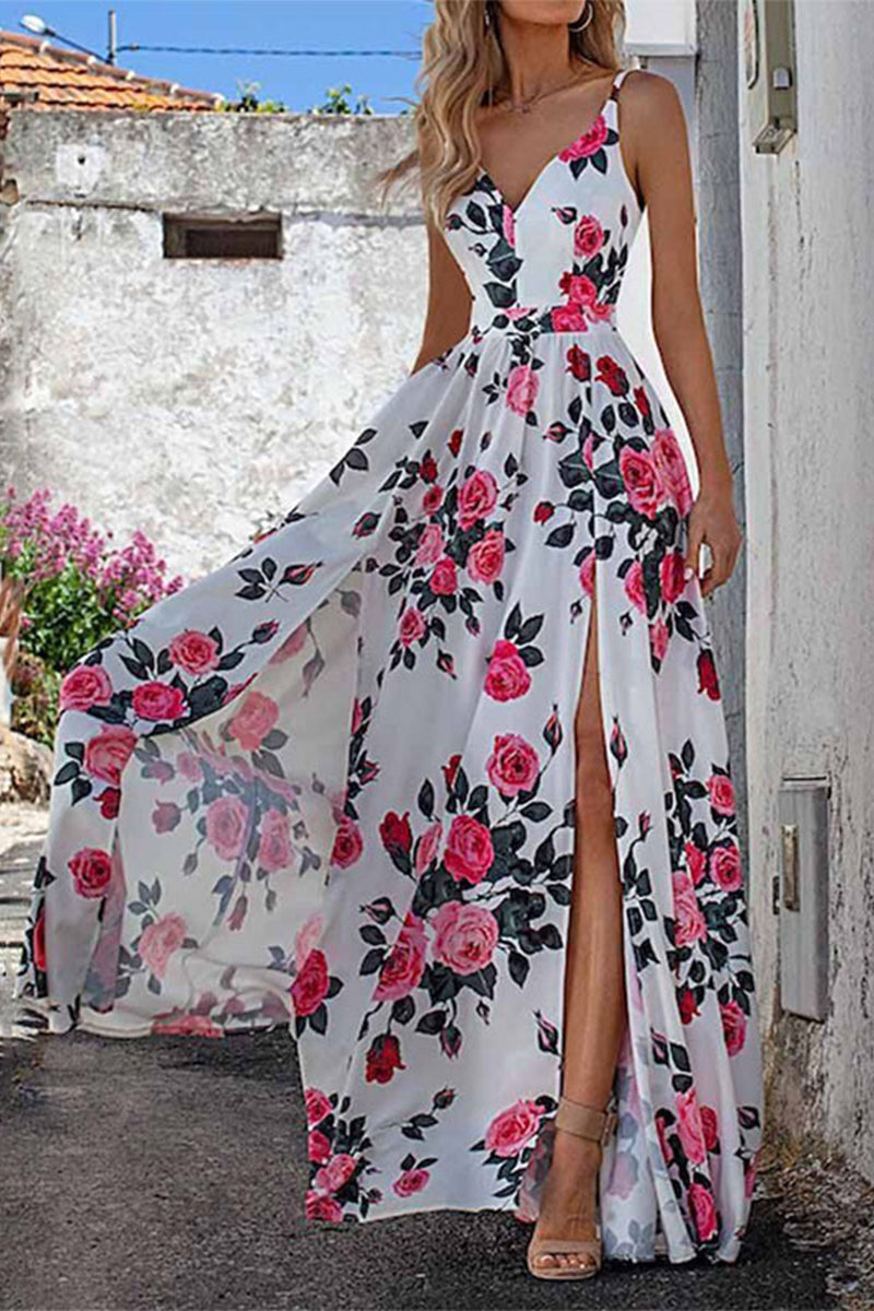 Sexy Elegant Floral Patchwork V Neck Printed Dress Dresses(4 Colors)