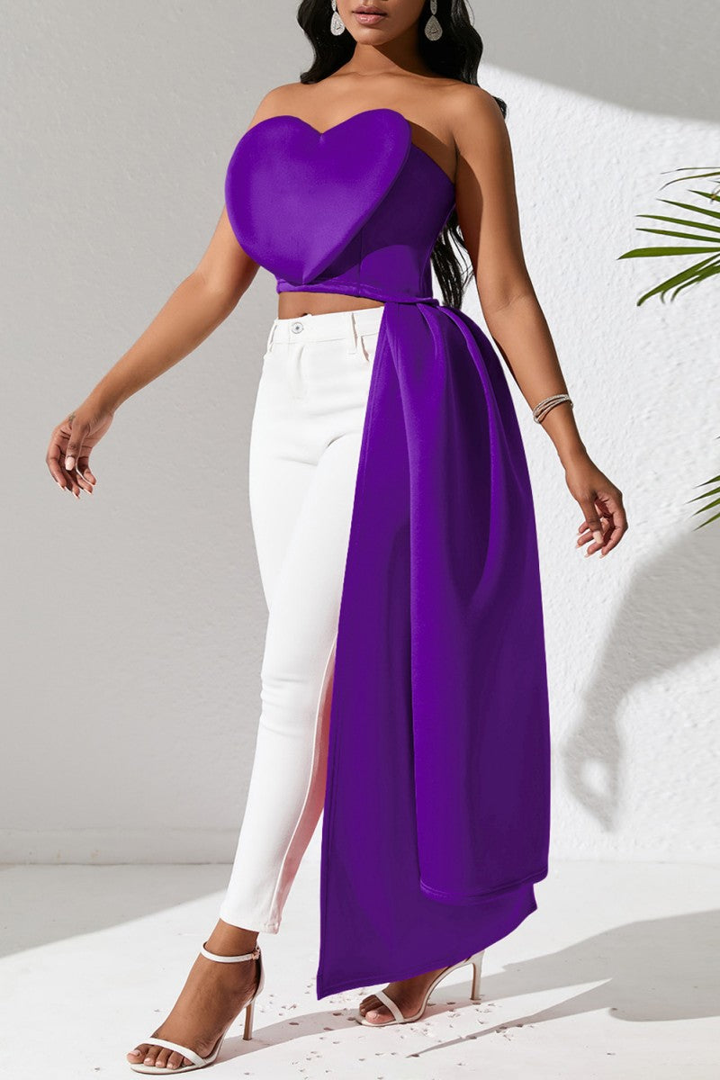 Sexy Solid Backless Asymmetrical Strapless Tops