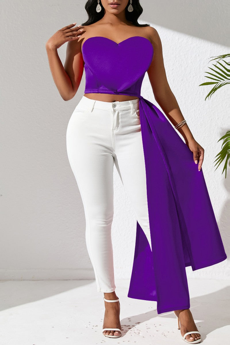Sexy Solid Backless Asymmetrical Strapless Tops