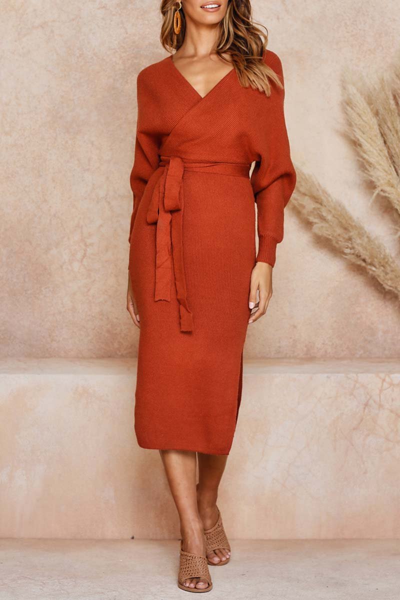 binfenxie V Neck Backless Sweater Dress(5 Colors)