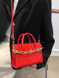 Quilted Double Handle Chain Square Bag  - Women Satchels