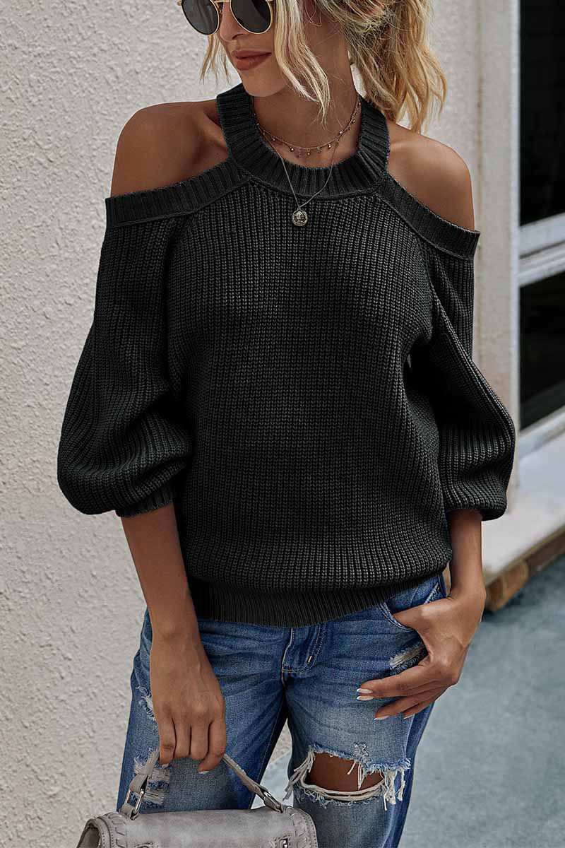 binfenxie Solid Off-shoulder Knitted Sweater