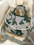 Floral Pattern Faux Pearl Decor Square Bag  - Women Satchels