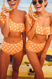 binfenxie Two-Piece Ruffled High-Waisted Polka-Dot Swimsuit