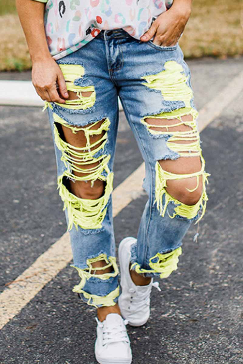binfenxie Yellow Ripped Sexy Jeans