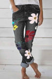 Binfenxie Regular Waist Flower Print Regular Fit Casual Wear Jeans