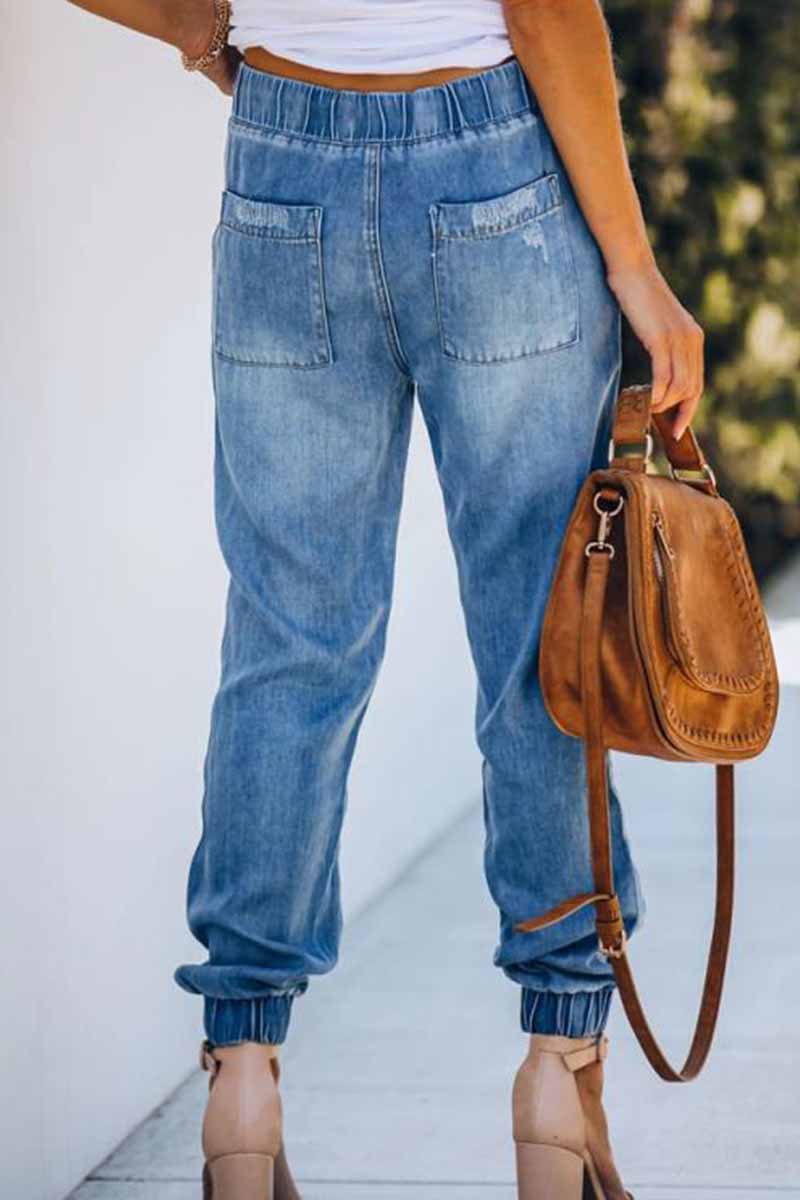 Binfenxie Adjustable Waist Ripped Loose Jeans