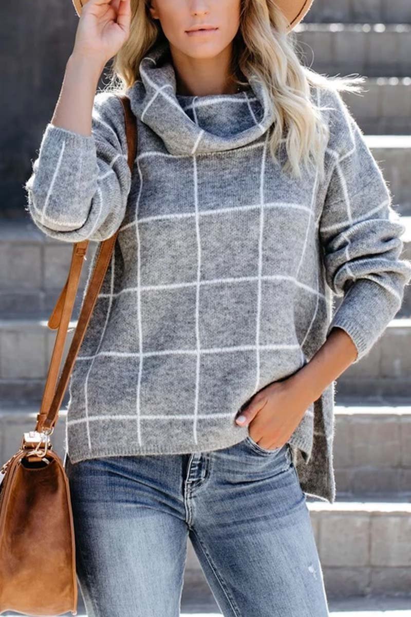 binfenxie Turtleneck Plaid Sweater（5 colors）