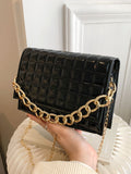 Quilted Artificial Patent Leather Flap Square Bag  - Women Satchels
