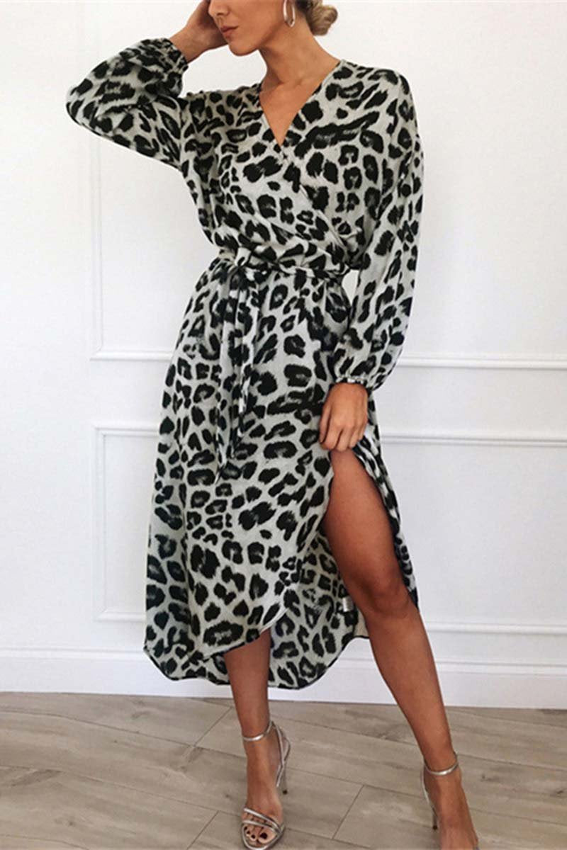 binfenxie V Neck Sexy Leopard Dress（4 colors）