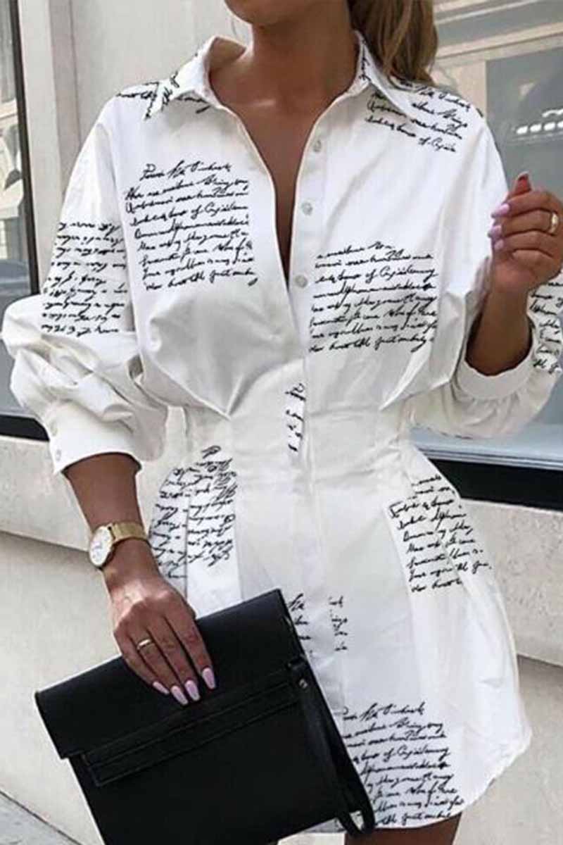Binfenxie Slim Waist Letter Print Long Sleeve Dress