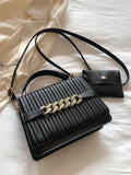 Textured Chain Decor Square Bag with Coin Purse  - Women Satchels