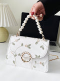 Faux Pearl Decor Floral Embroidery Satchel Bag  - Women Satchels