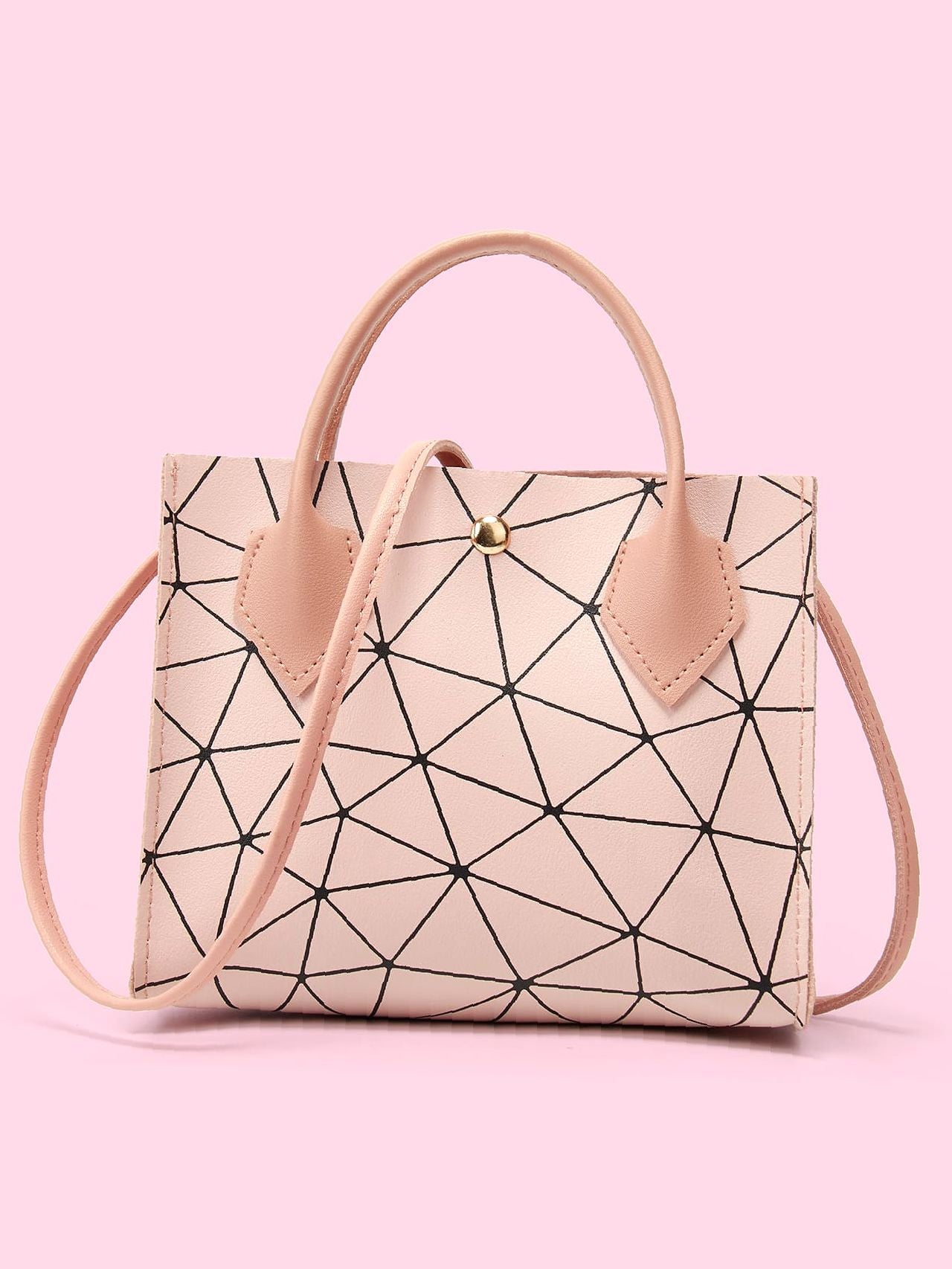 Geometric Pattern Snap Button Satchel Bag  - Women Satchels