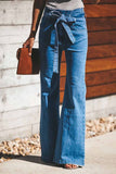 Binfenxie High-Waist High-Elastic Fashion Flared Pants (Including Belt)