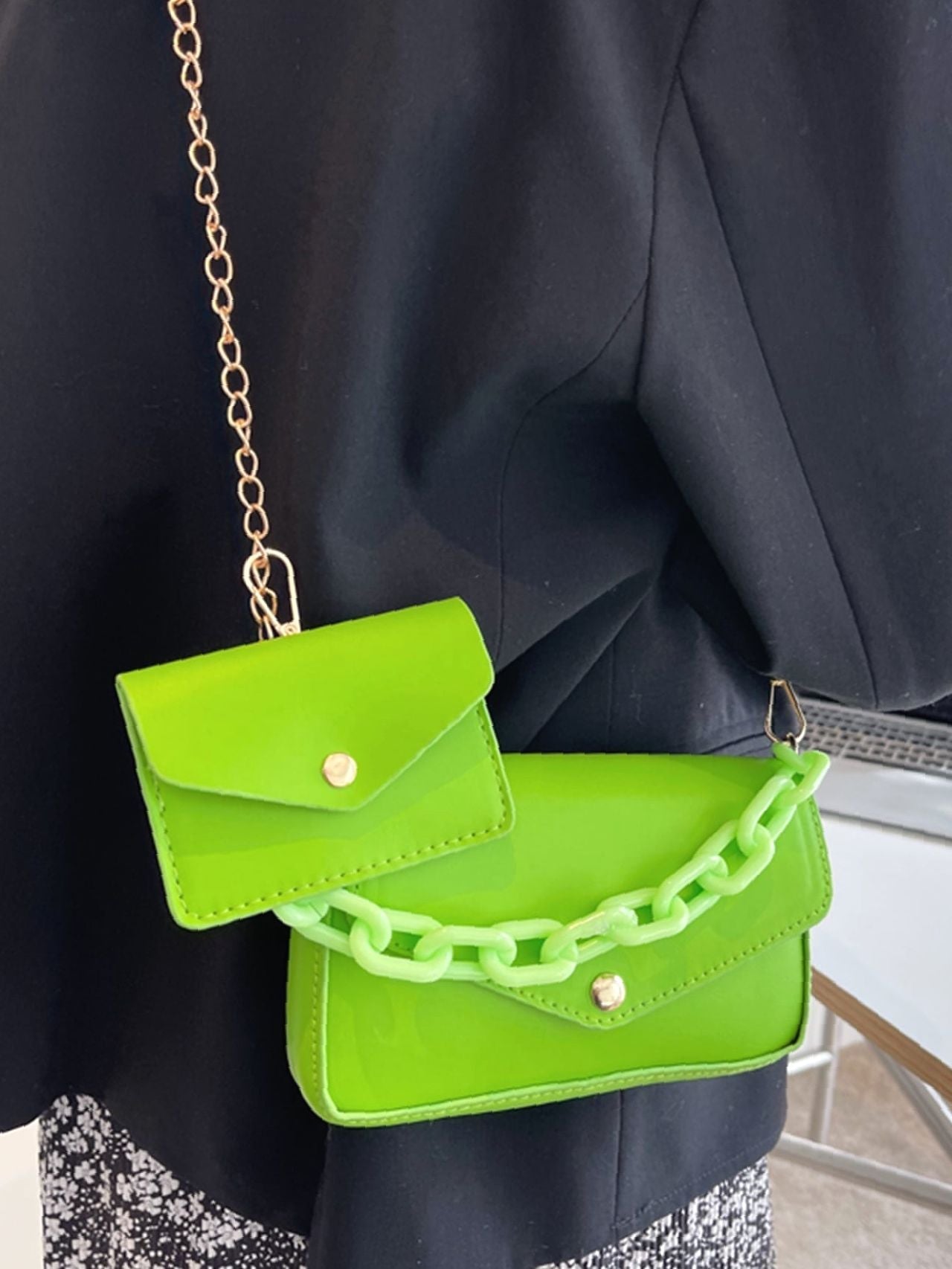 Minimalist Flap Chain Square Bag with Coin Purse  - Women Satchels