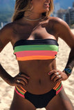 Binfenxie Bandeau Rainbow Striped Bikini Set (3 Colors)