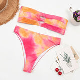 binfenxie Two-Piece Tropical Colorful High-Waist Tube Top Bikini