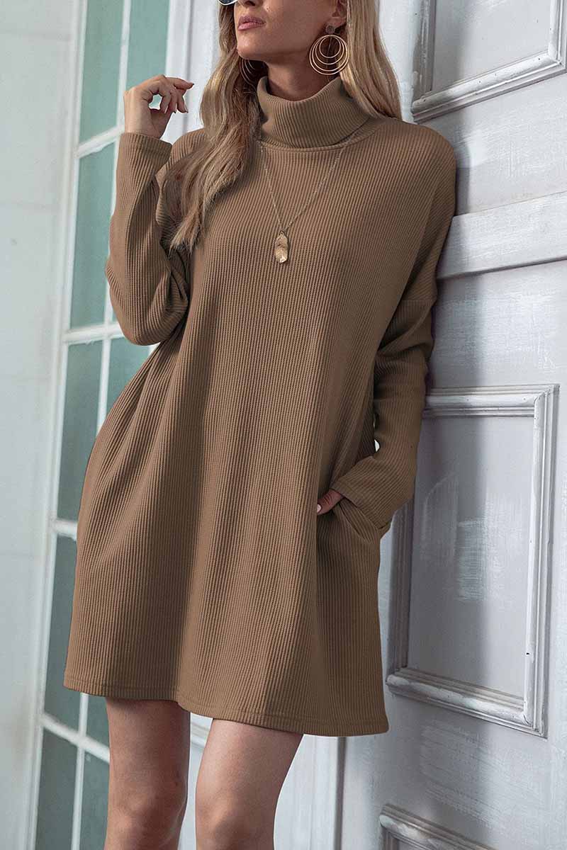 binfenxie Solid Color Round Neck Dress(4 Colors)