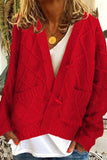 binfenxie Solid Ribbed Horn Buckle Pockets Cardigan(4 Colors)