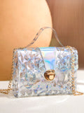 Clear Glitter Push Lock Chain Bag  - Women Satchels
