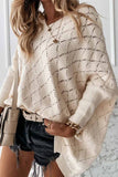 binfenxie V-Neck Solid Color Hollow Bat Sleeve Sweater