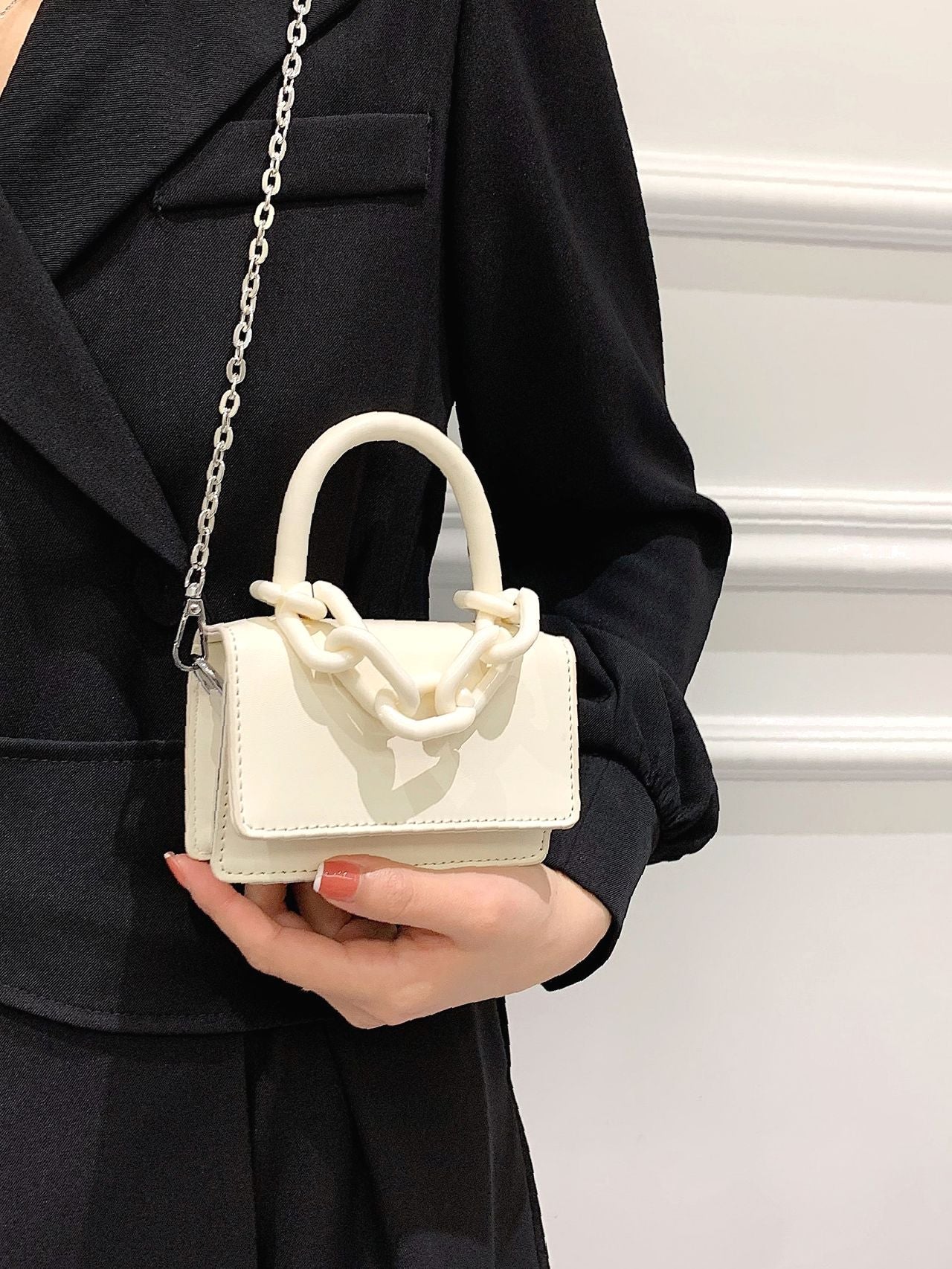 Mini Minimalist Chain Decor Flap Square Bag  - Women Satchels