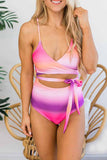 Binfenxie Backless Gradient Color One-Piece Swimsuit