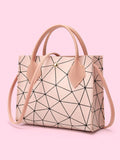 Geometric Pattern Snap Button Satchel Bag  - Women Satchels