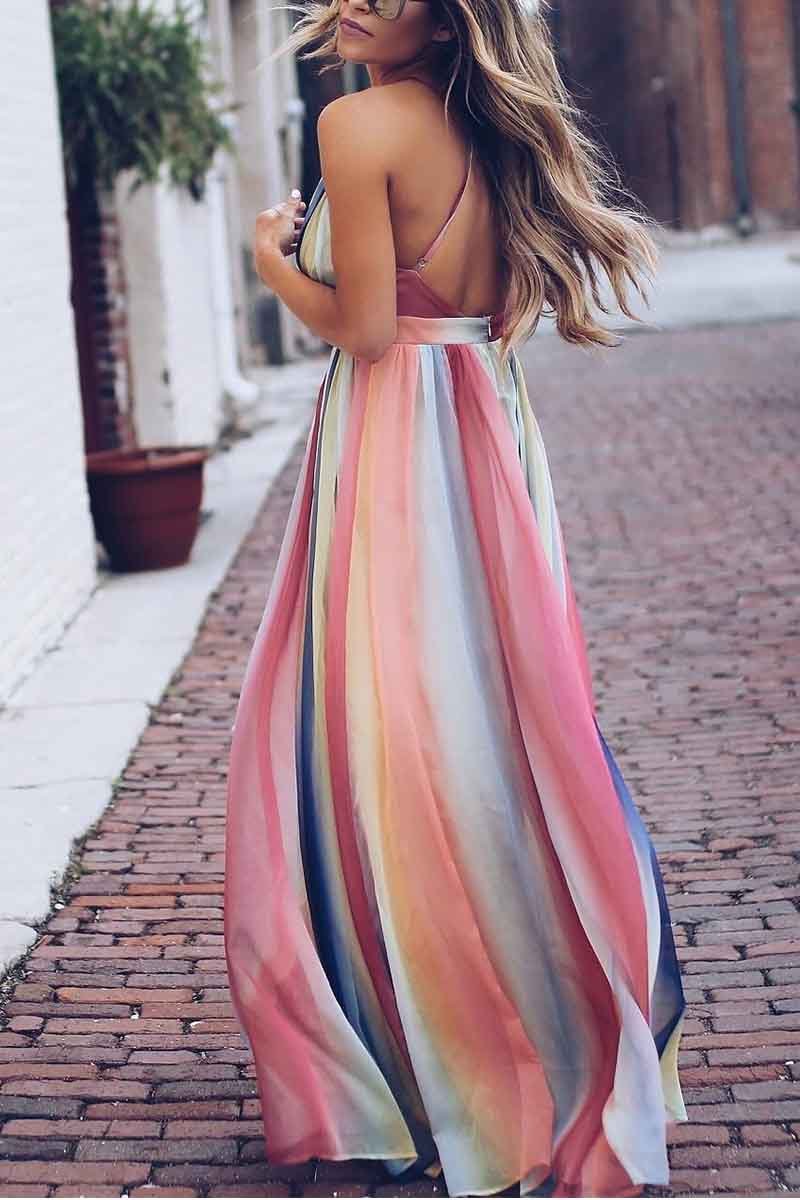 Binfenxie Sling Bohemian Print Maxi Dress