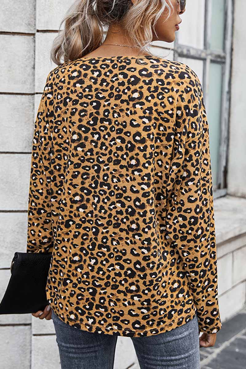 Binfenxie Elegant V-neck leopard print blouse women