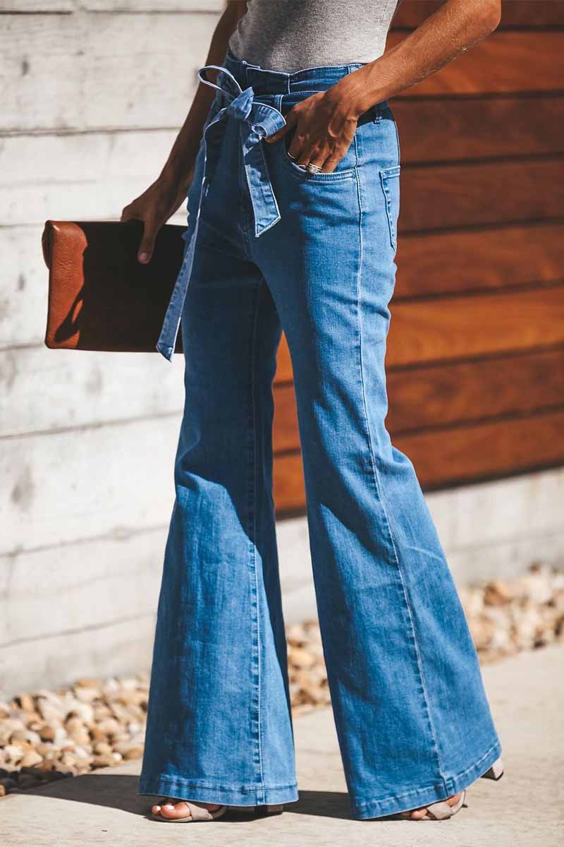 Binfenxie High-Waist High-Elastic Fashion Flared Pants (Including Belt)