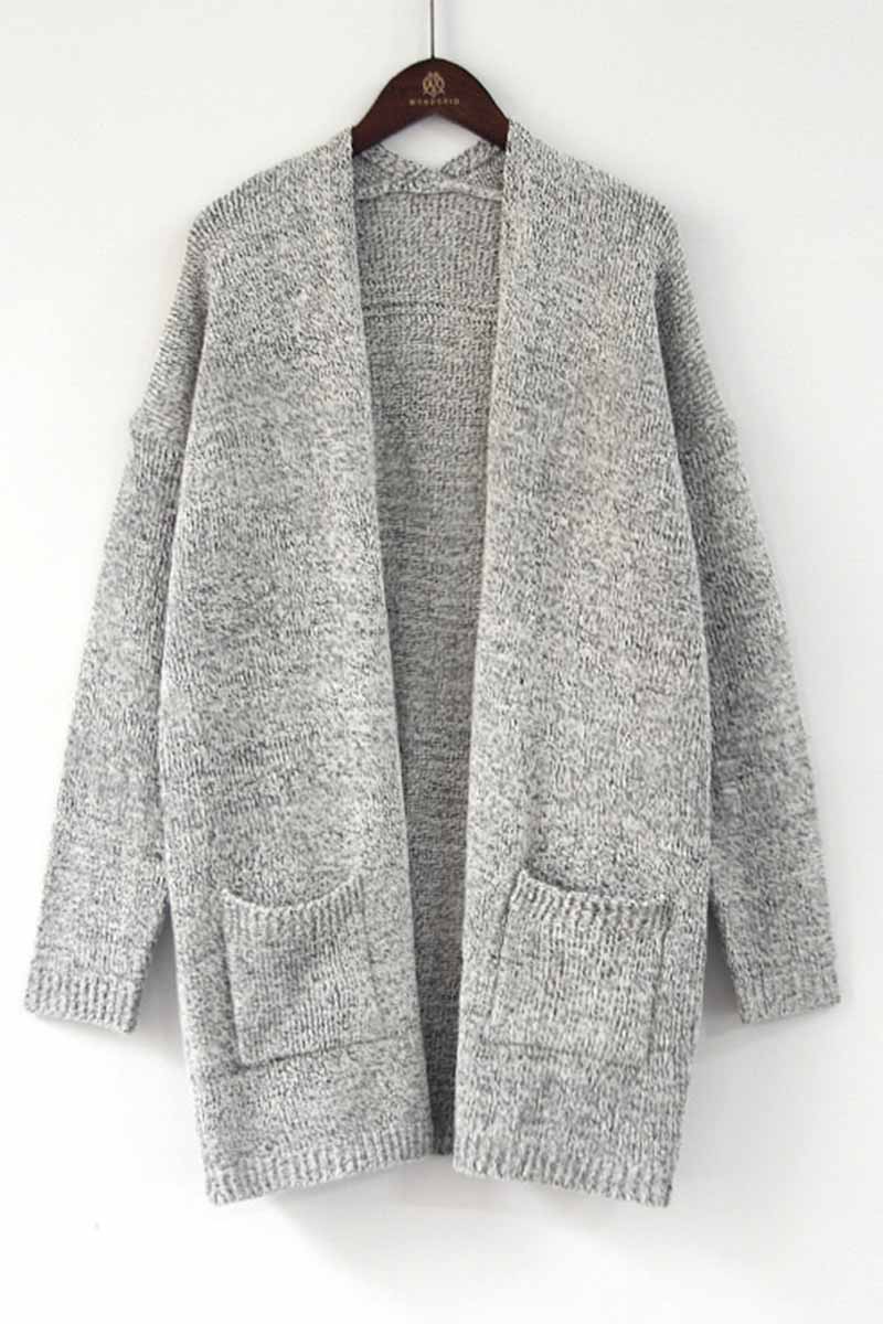 Binfenxie Solid Color Knitted Cardigan With Large Pockets