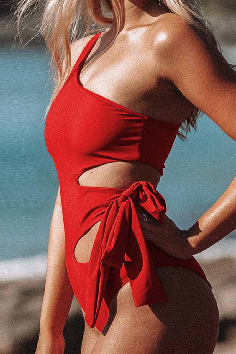 Binfenxie Sexy Strappy Hollow One-shoulder Swimsuit(4 Colors)