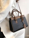 Letter Graphic Two Tone Litchi Embossed Square Bag  - Women Satchels