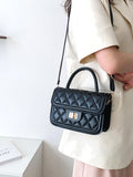 Quilted Pattern Twist Lock Design Square Bag  - Women Satchels