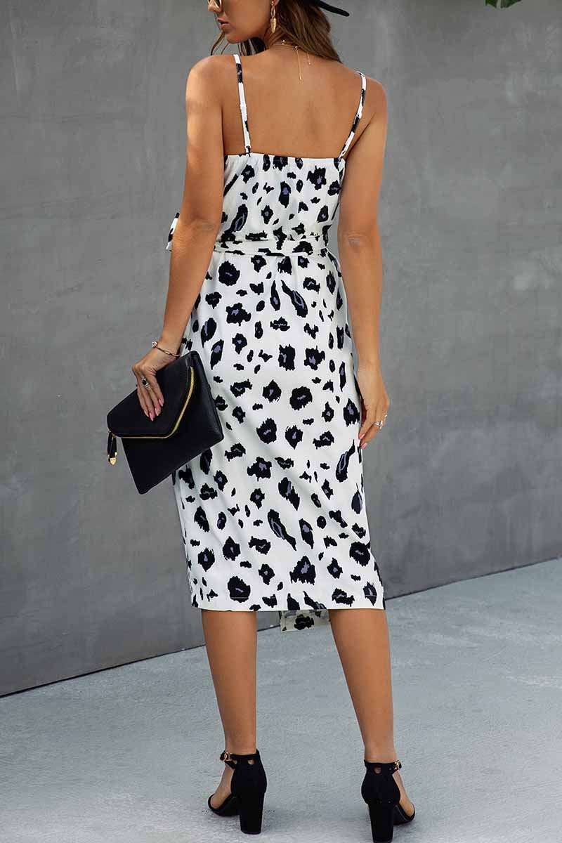 binfenxie V Neck Print Dress With Belts(4 Colors)