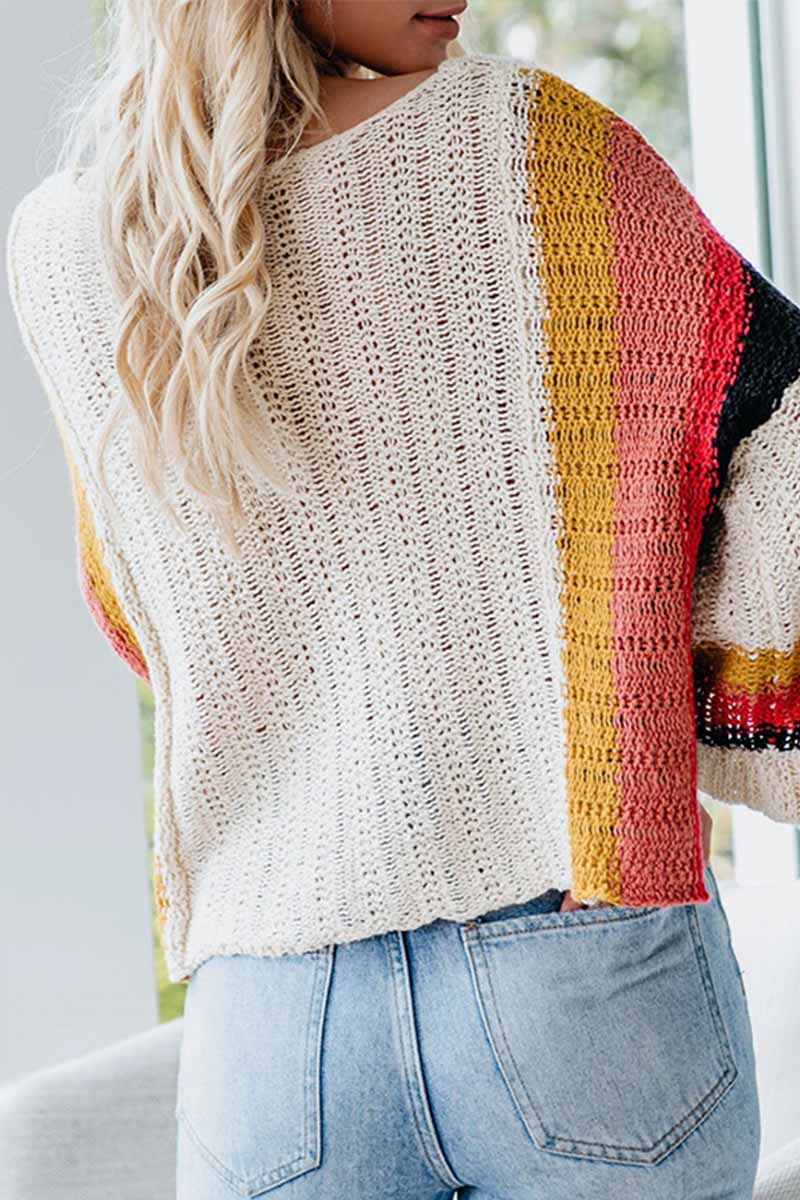 binfenxie Stitched Knitted Rainbow Sweater
