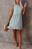 binfenxie Solid Color Ruffled Waist Mini Dress