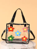 Clear Floral Applique Satchel Bag  - Women Satchels