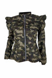 binfenxie Stand-up Collar Camouflage Ruffle Jacket