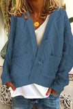 binfenxie Solid Ribbed Horn Buckle Pockets Cardigan(4 Colors)