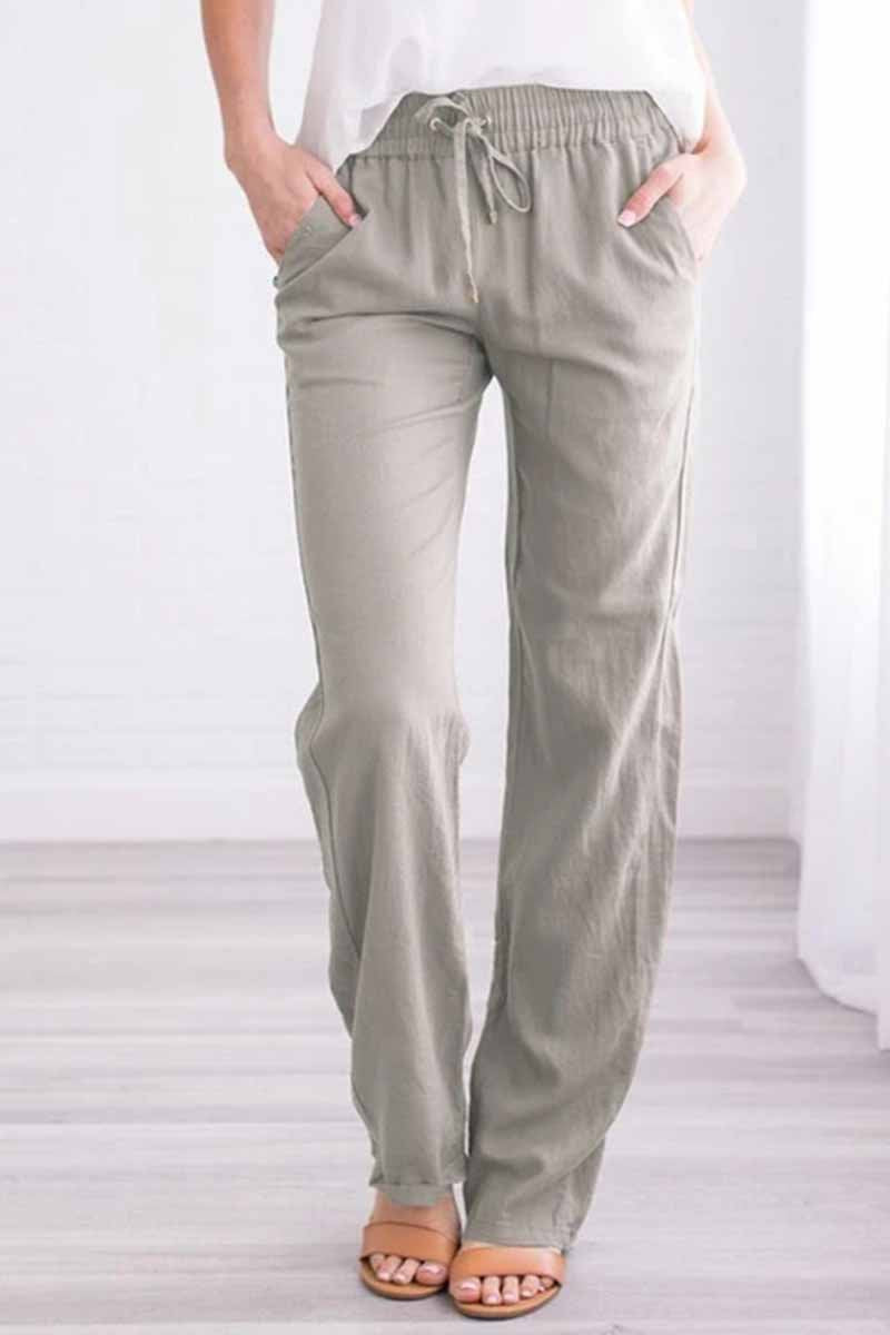 Binfenxie Pockets Drawstring Solid Loose Casual Fall Pants(6 Colors)
