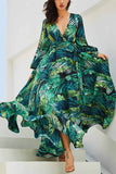 binfenxie V-Neck Leaf Print Maxi Dress