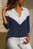 Binfenxie Casual V-Neck Print Stitching Long-Sleeved Spun Shirt（4 colors）