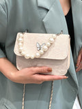 Faux Pearl Decor Flap Satchel Bag  - Women Satchels