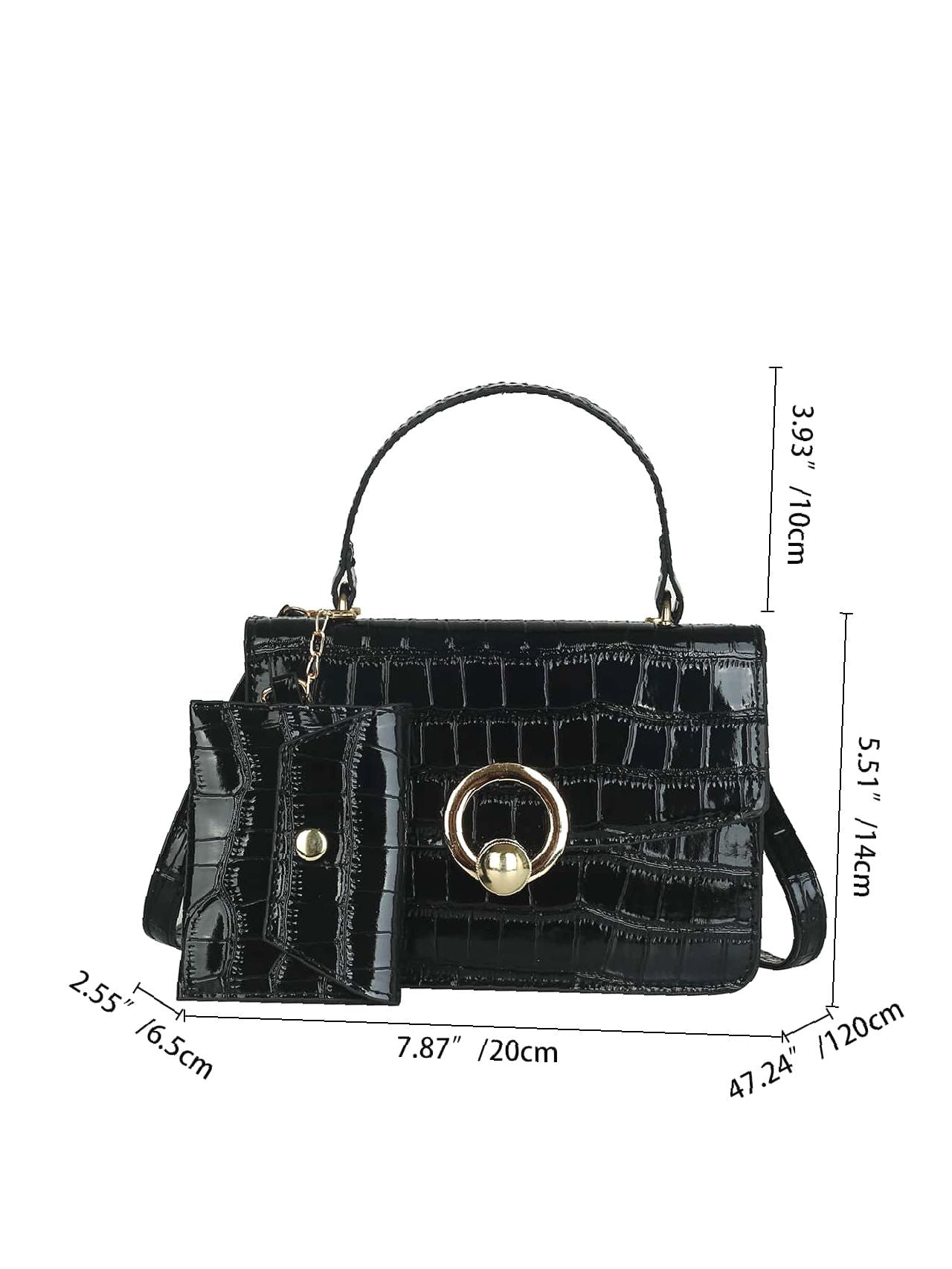 Crocodile Embossed Flap Square Bag with Purse  - Women Satchels