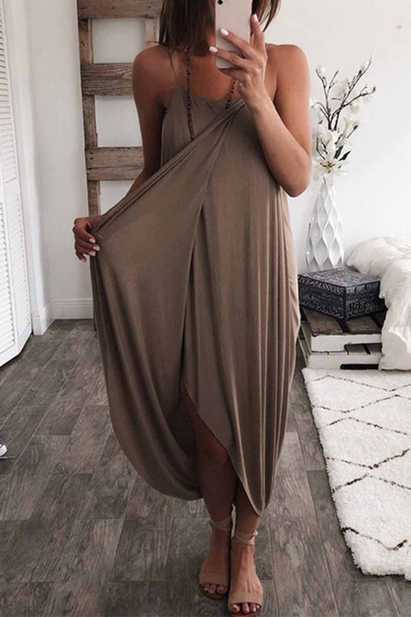 Binfenxie Solid Color Knitted Loose And Irregular Midi Dress(3 Colors)